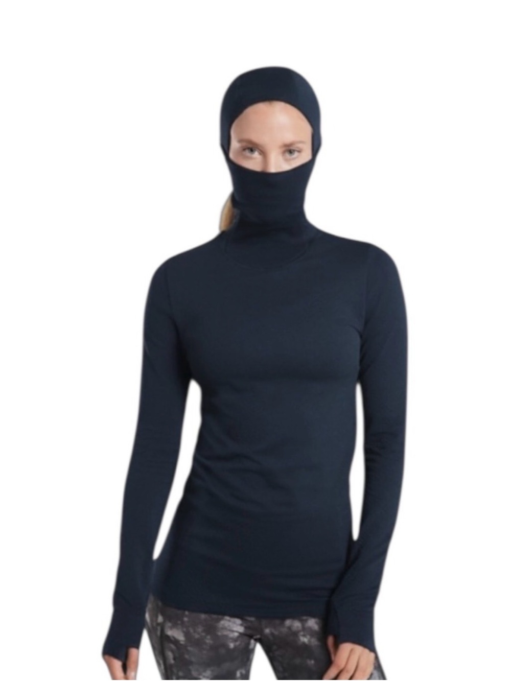 Athleta Flurry Balaclava Hoodie Navy Blue Chevron Shine Size Medium